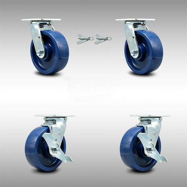 Service Caster 6 Inch SS Solid Poly Caster Set with Ball Bearings 2 Swivel Lock 2 Brake SCC SCC-SS30S620-SPUB-BSL-2-TLB-2